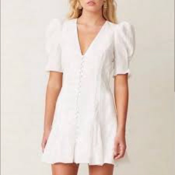 Parker Off White Linen Puff Sleeve Mini Dress Size 8 NWT Ivory - Picture 2 of 10